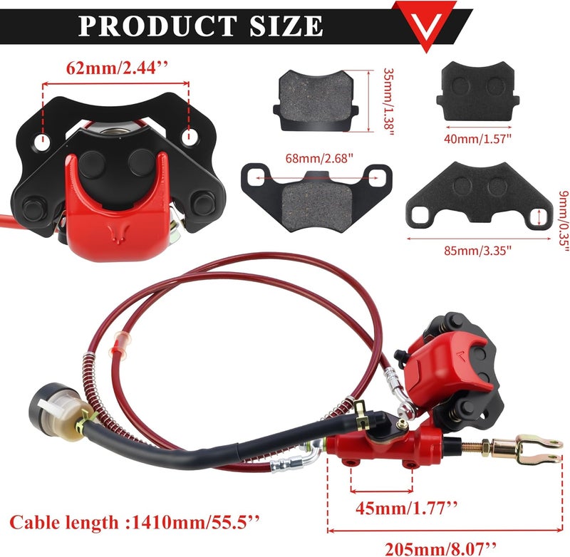 PRO BAT Rear Hydraulic Brake Assembly Caliper Master Cylinder Kit with Brake Pad Go Kart Golf Cart ATV (Red-1) - Image 2
